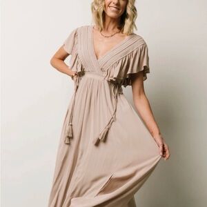 Baltic Born Jennifer Sand Deep V Maxi Dress